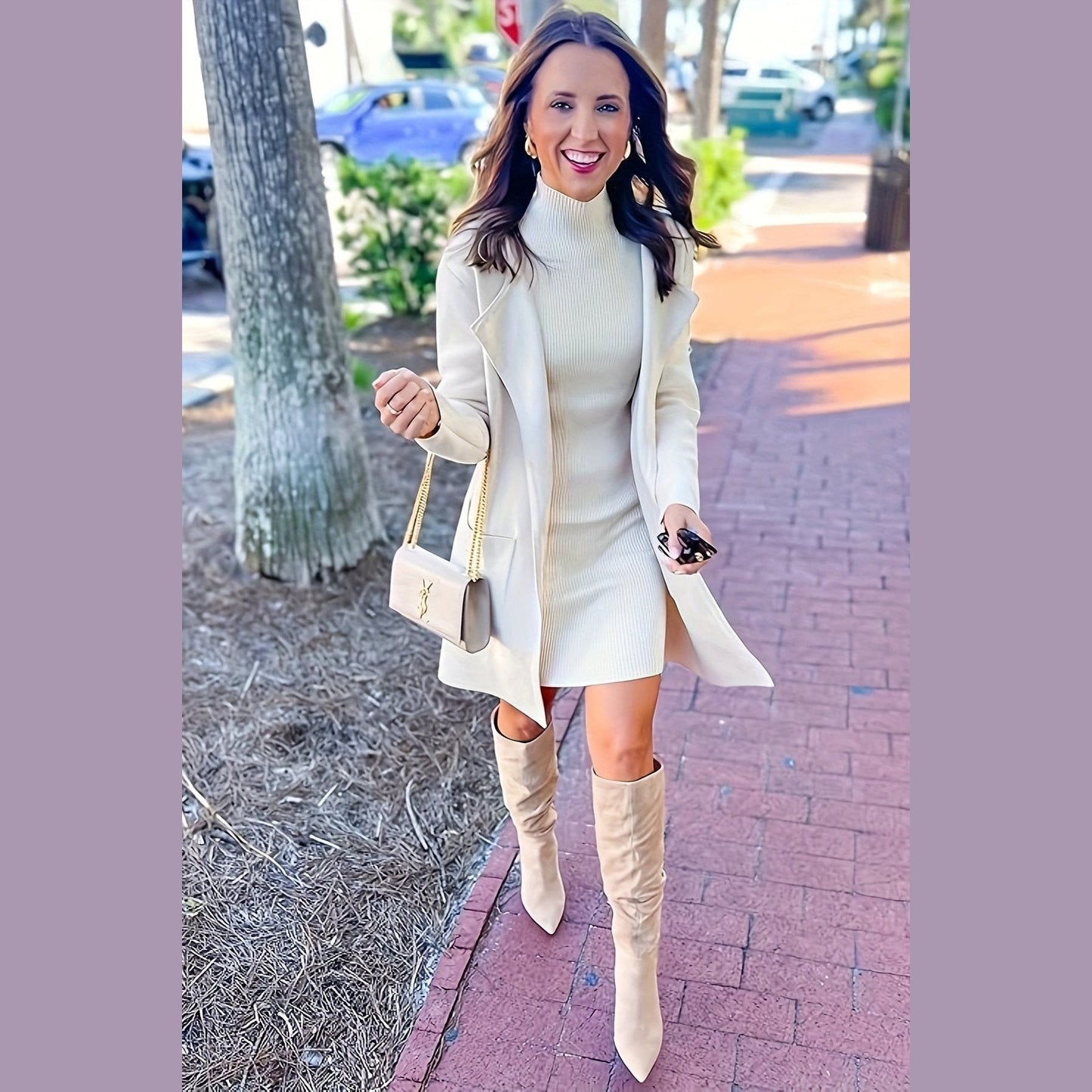"Felicity" - Elegant Mid Length White Knit Cardigan