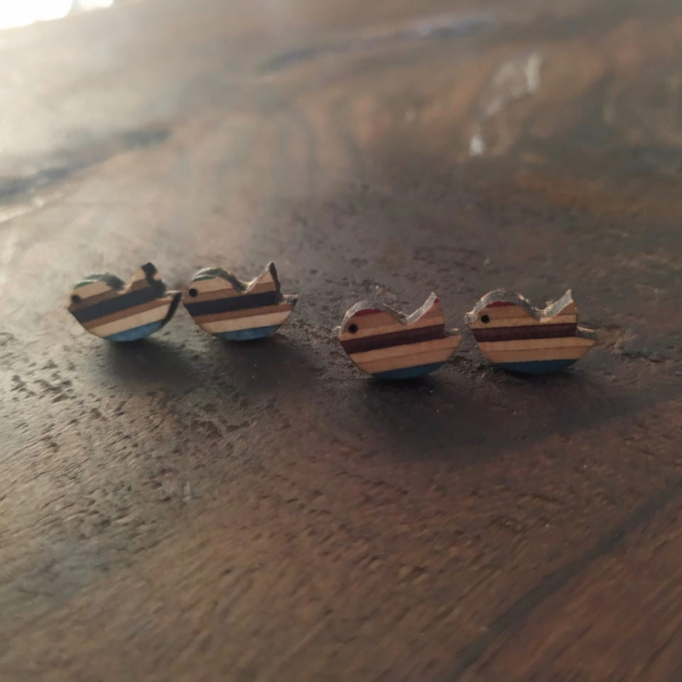 Robin Little Bird Recycled Skateboard Stud Earrings-2