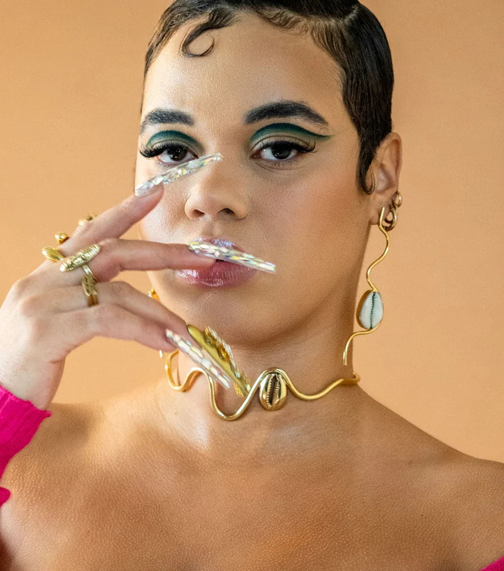 Cowrie Shell Recycled Brass Statement Earrings-4