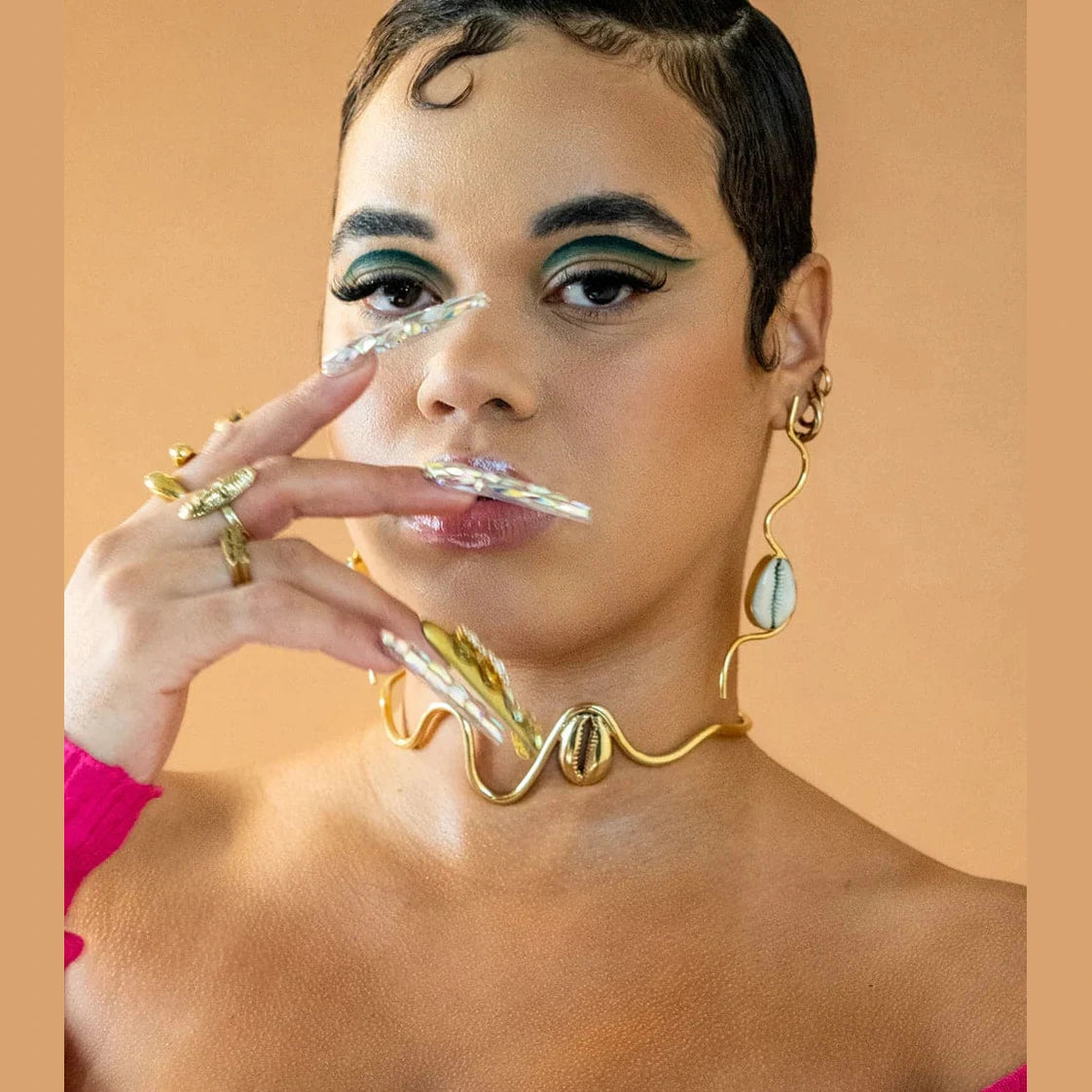 Cowrie Shell Recycled Brass Statement Earrings-4