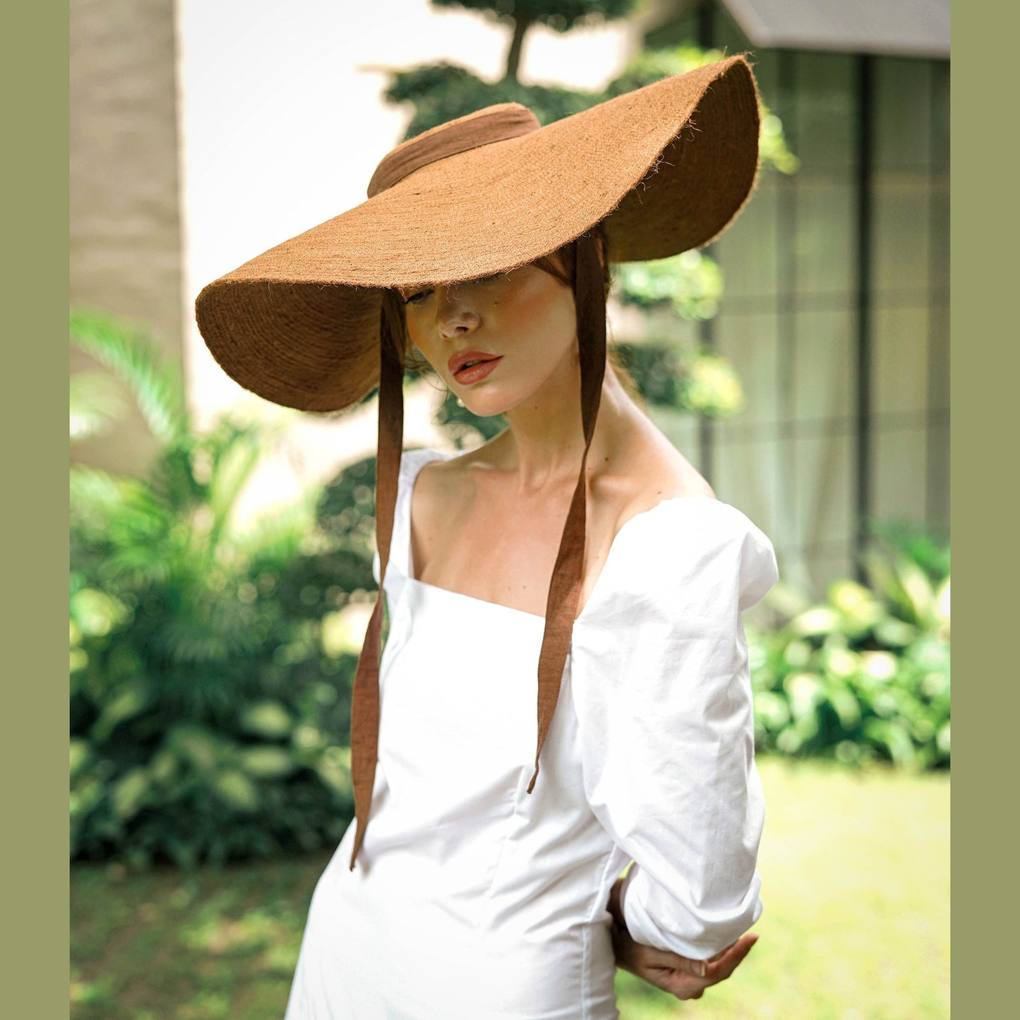 LOLA Wide Brim Jute Straw Hat In Havana Brown