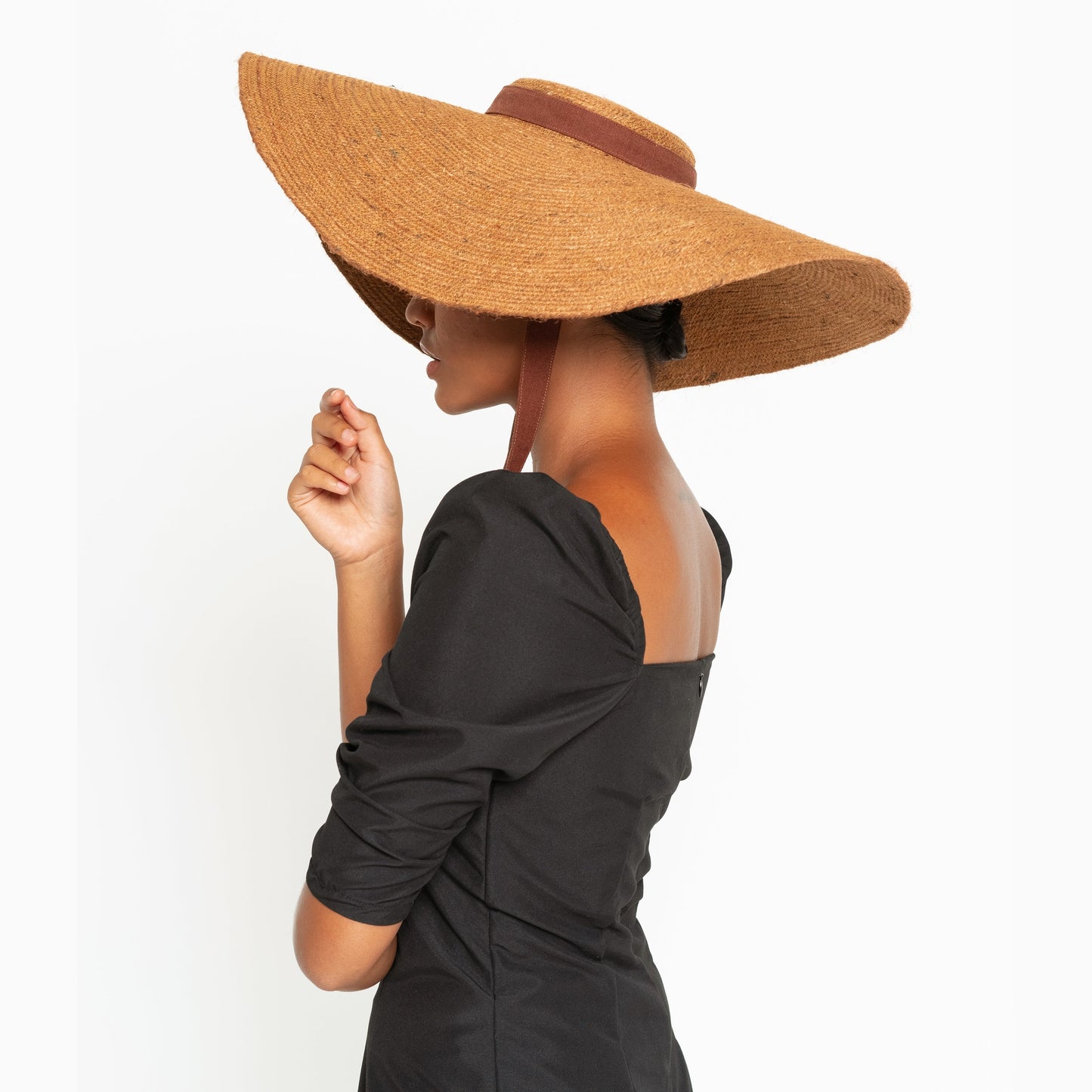 LOLA Wide Brim Jute Straw Hat In Havana Brown