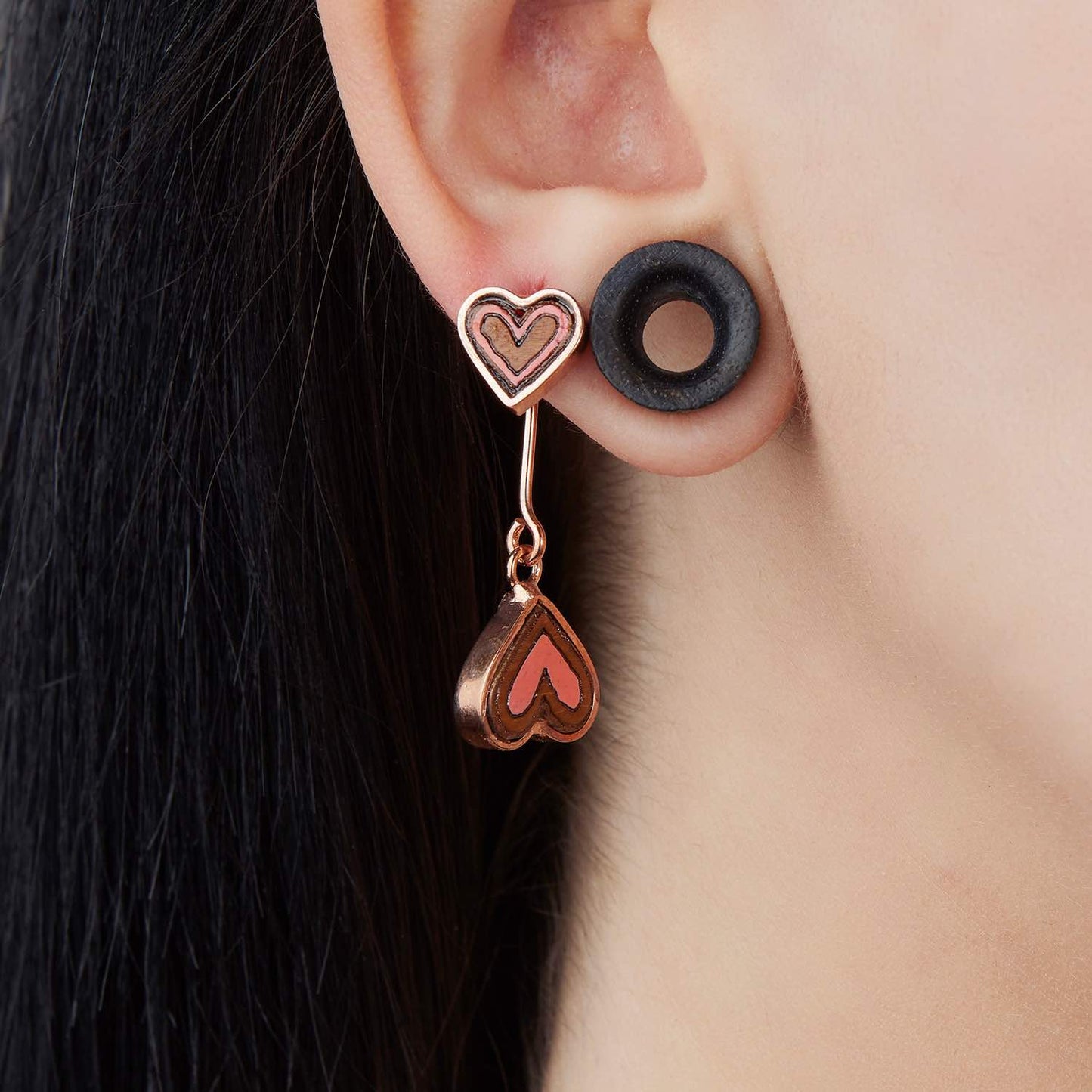 Love Recycled Wood Rose Gold Earrings-2