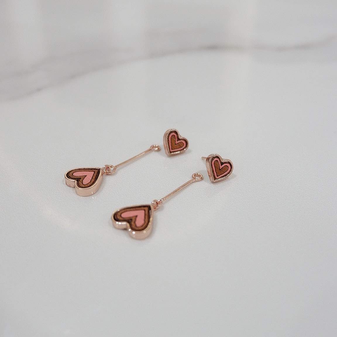 Love Recycled Wood Rose Gold Earrings-3