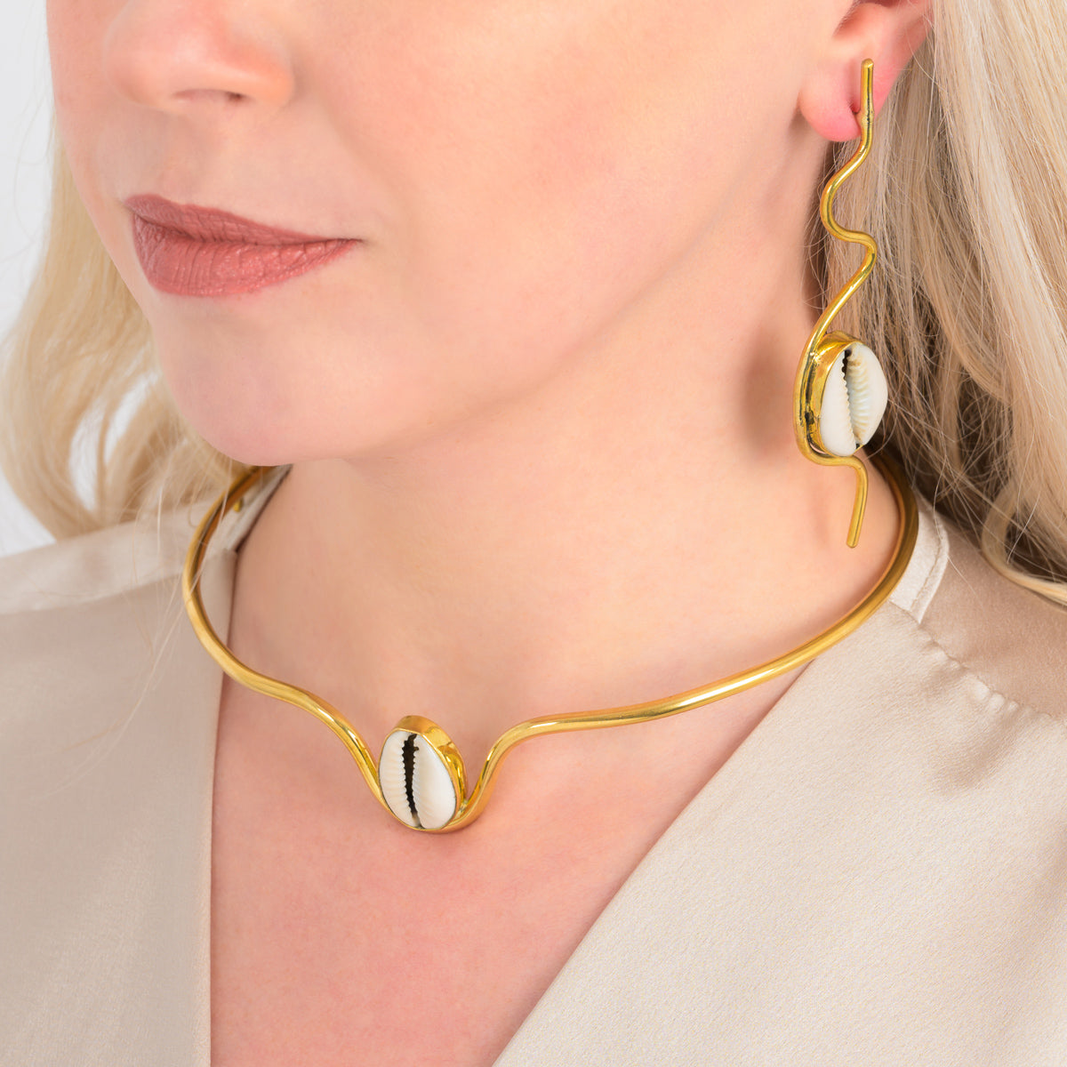 Cowrie Shell Recycled Brass Statement Earrings-2