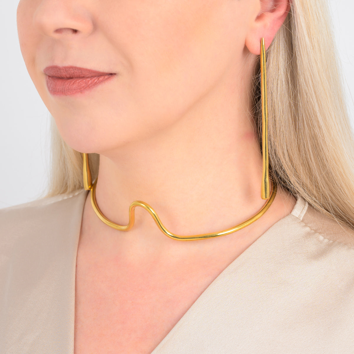Long Jelani Teardrop Recycled Brass Earrings-2
