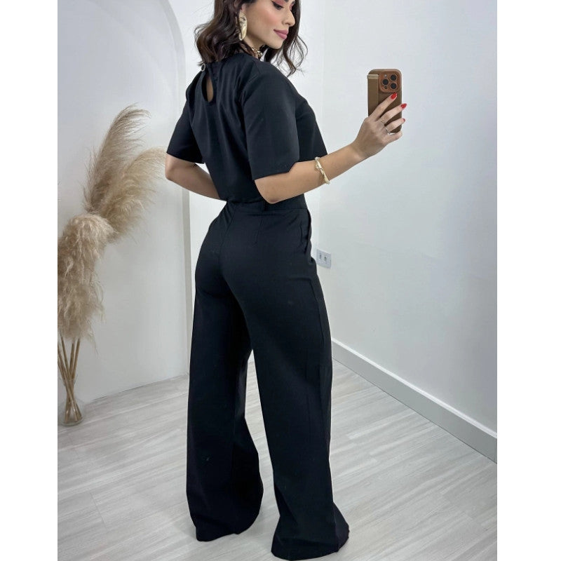 “Hilda” - Cotton And Linen Short Top and High Waist Wide Pant Set