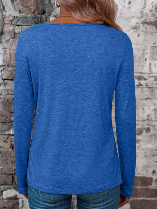 V-neck Cross Cotton Solid Color Casual Minimalist Long Sleeve