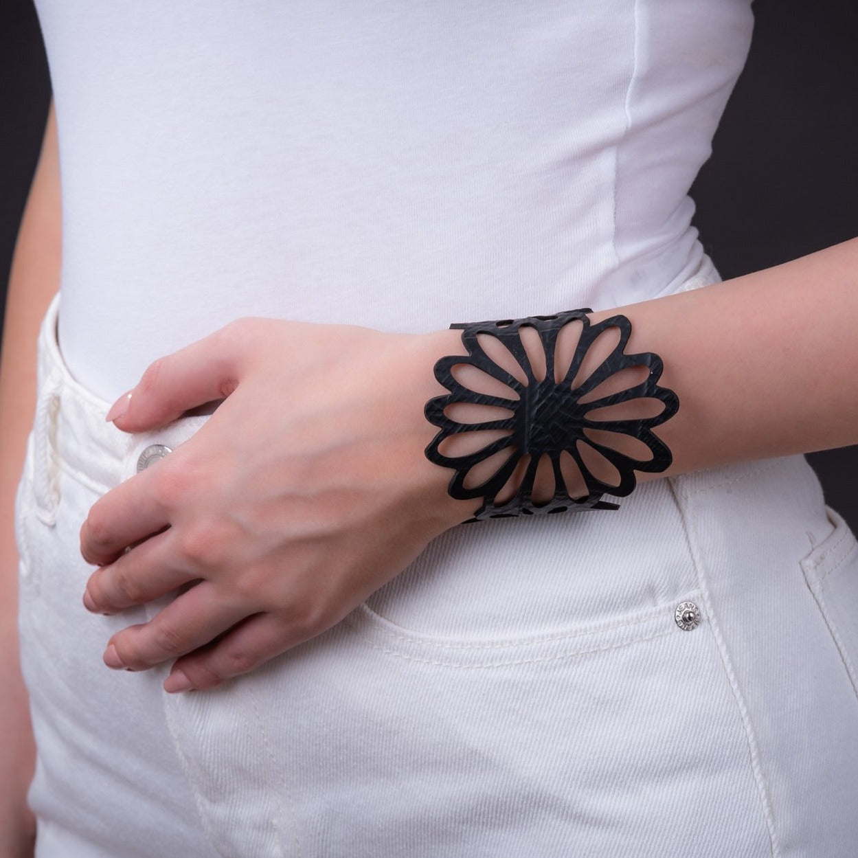 Dahlia Recycled Rubber Bracelet Floral Cuff-2