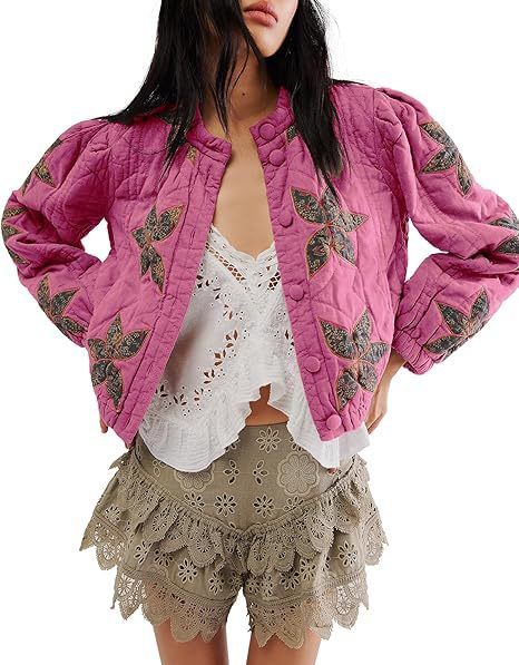 Washed Cotton Maple Leaf Affixed Cloth Embroidered Women's Coat Cotton-padded Jacket