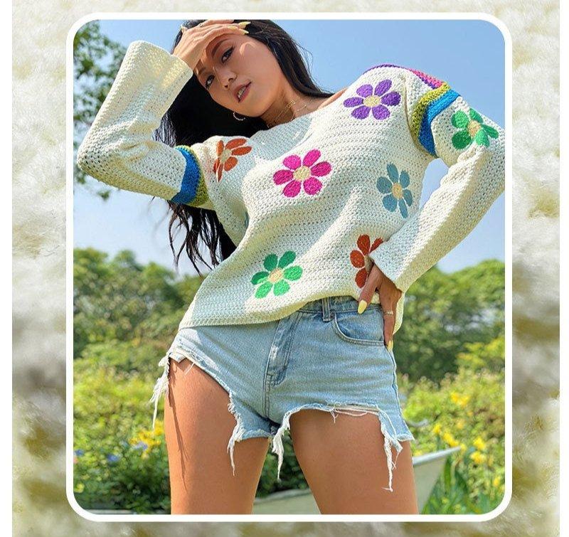 "Flora" - The Autumn And Winter Floral Embroidered Long Sleeve Knit Sweater