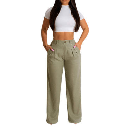 Women's Linen Cotton Casual Breathable Straight Trousers