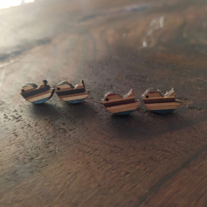 Robin Little Bird Recycled Skateboard Stud Earrings-2
