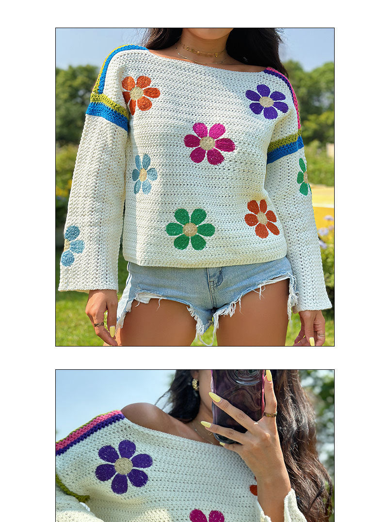 "Flora" - The Autumn And Winter Floral Embroidered Long Sleeve Knit Sweater