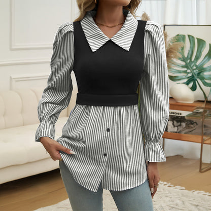 "Miranda" - Sophisticated and Classy Casual Feminine Color Contrast Stitched Blouse