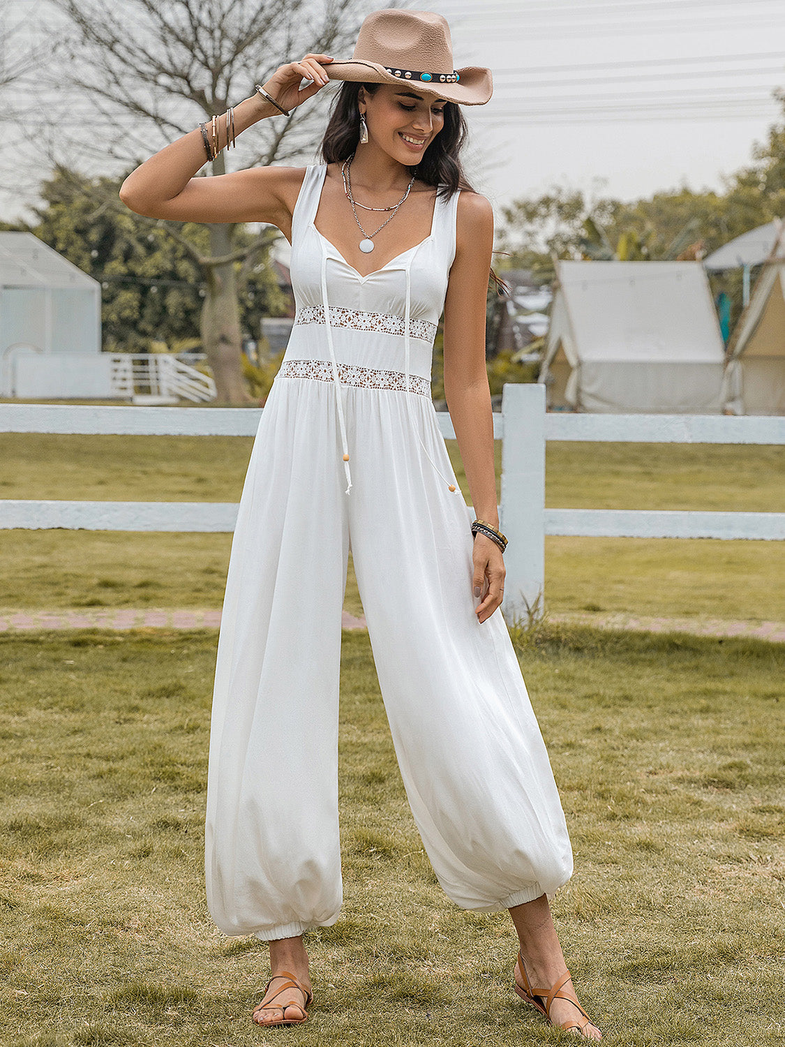 "Savanah" - Backless Wide Strap Wide Leg Jumpsuit