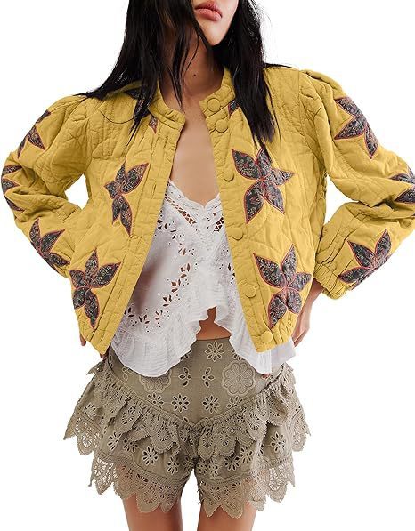 Washed Cotton Maple Leaf Affixed Cloth Embroidered Women's Coat Cotton-padded Jacket