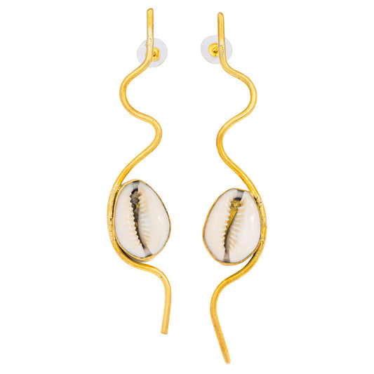 Cowrie Shell Recycled Brass Statement Earrings-1