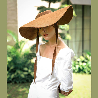 LOLA Wide Brim Jute Straw Hat In Havana Brown