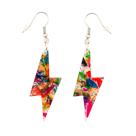 Lightning Bolt Recycled Skateboard & Resin Earrings-1