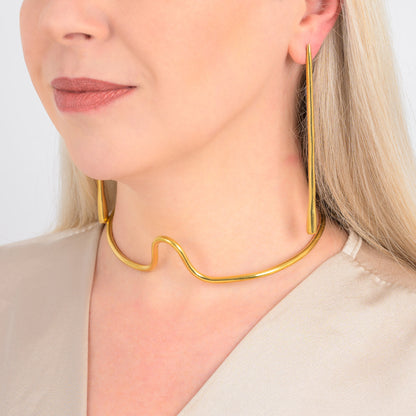 Long Jelani Teardrop Recycled Brass Earrings-2