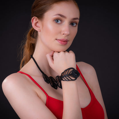 Peacock Rubber Feather Bracelet-0