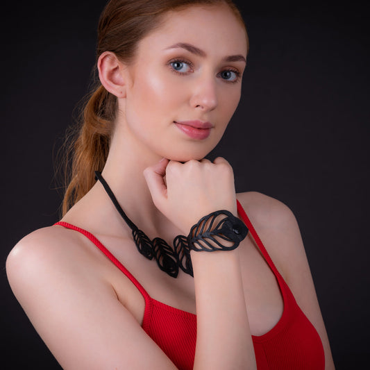 Peacock Rubber Feather Bracelet-0