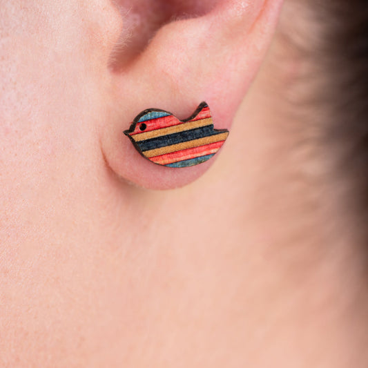 Robin Little Bird Recycled Skateboard Stud Earrings-0