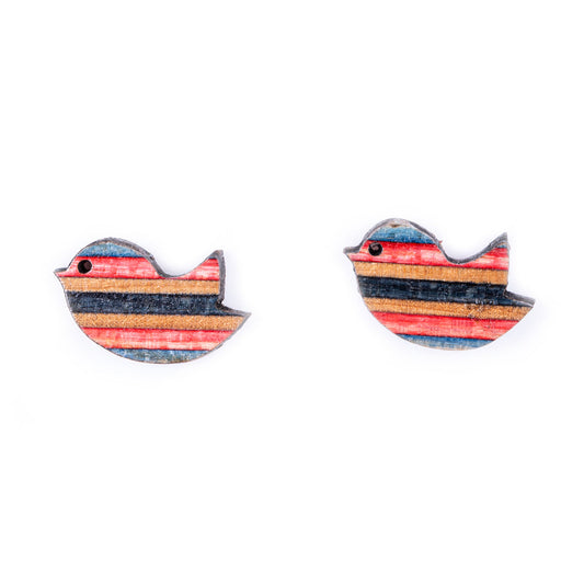 Robin Little Bird Recycled Skateboard Stud Earrings-1