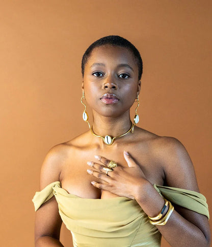 Cowrie Shell Recycled Brass Statement Earrings-3