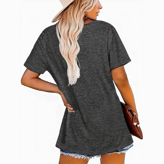 Women's Earth & Peace Slogan T-Shirt - 'Love Power & Green Earth' Print Casual Tee, Eco-Friendly Short Sleeve Crew Neck Top