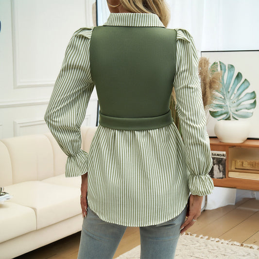 "Miranda" - Sophisticated and Classy Casual Feminine Color Contrast Stitched Blouse